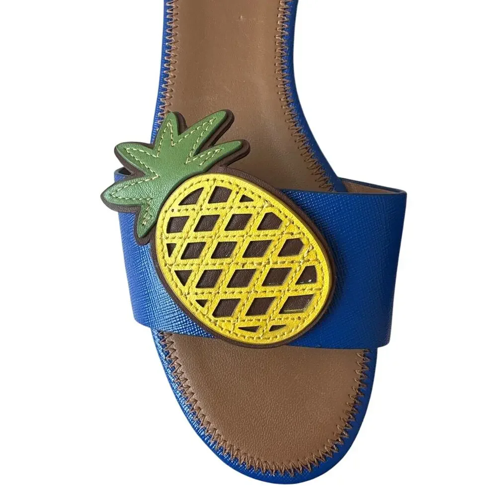 Tory Burch‎ Pineapple Accent Slide Sandals Blue Size 7